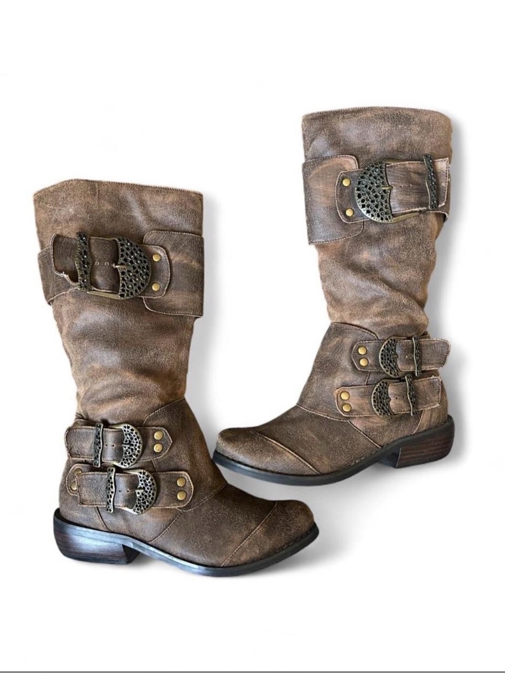 Vintage Women's Brown Mid-Calf Buckle Boots